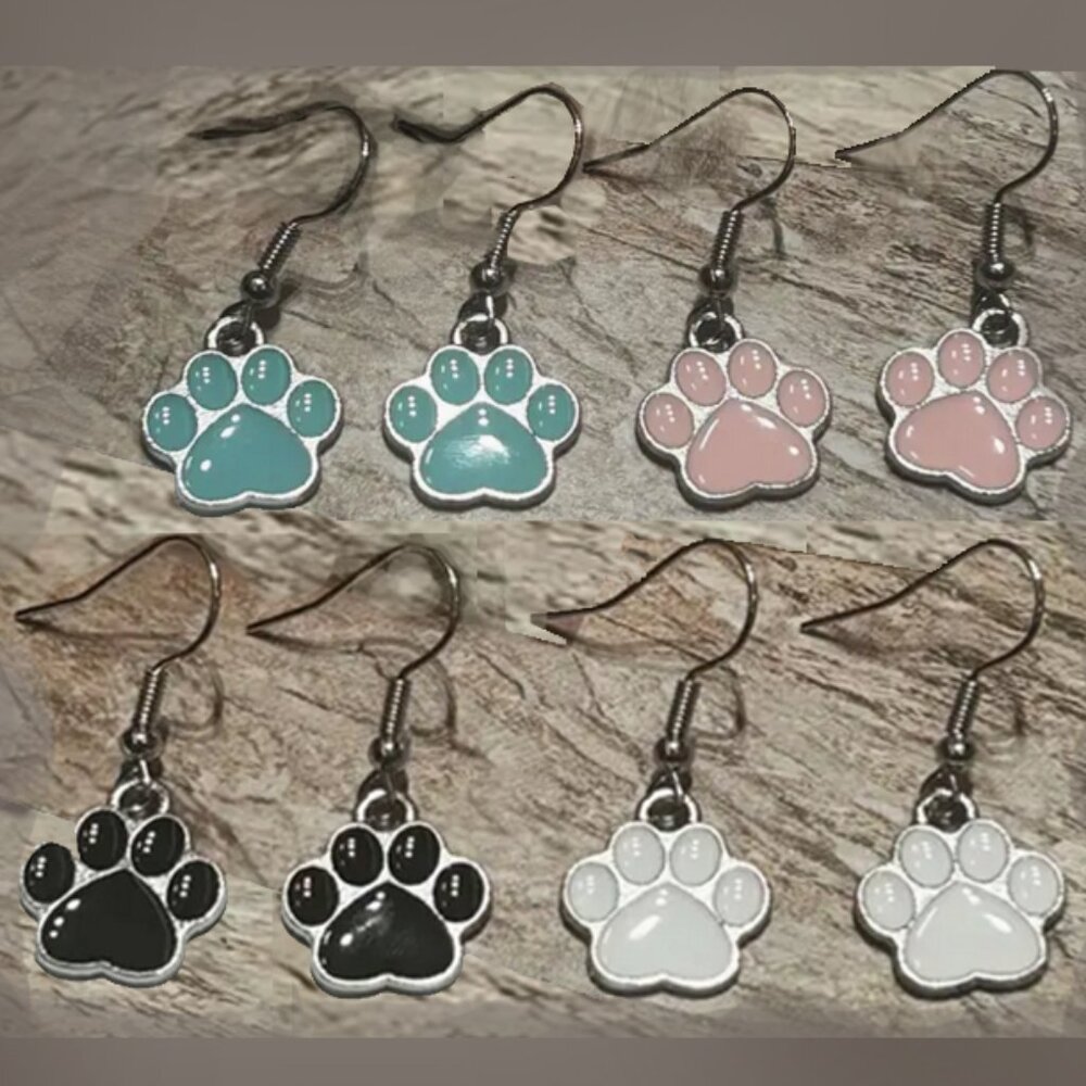 4 Pack Enamel Drop Paw Print Earrings in